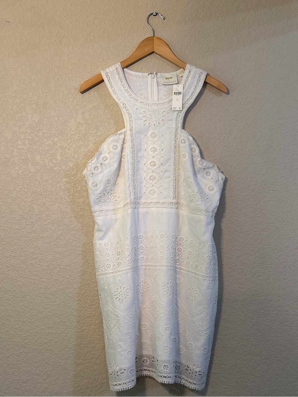 Anthropologie Maeve White Eyelet Cutout Mini Dress, Sz 12